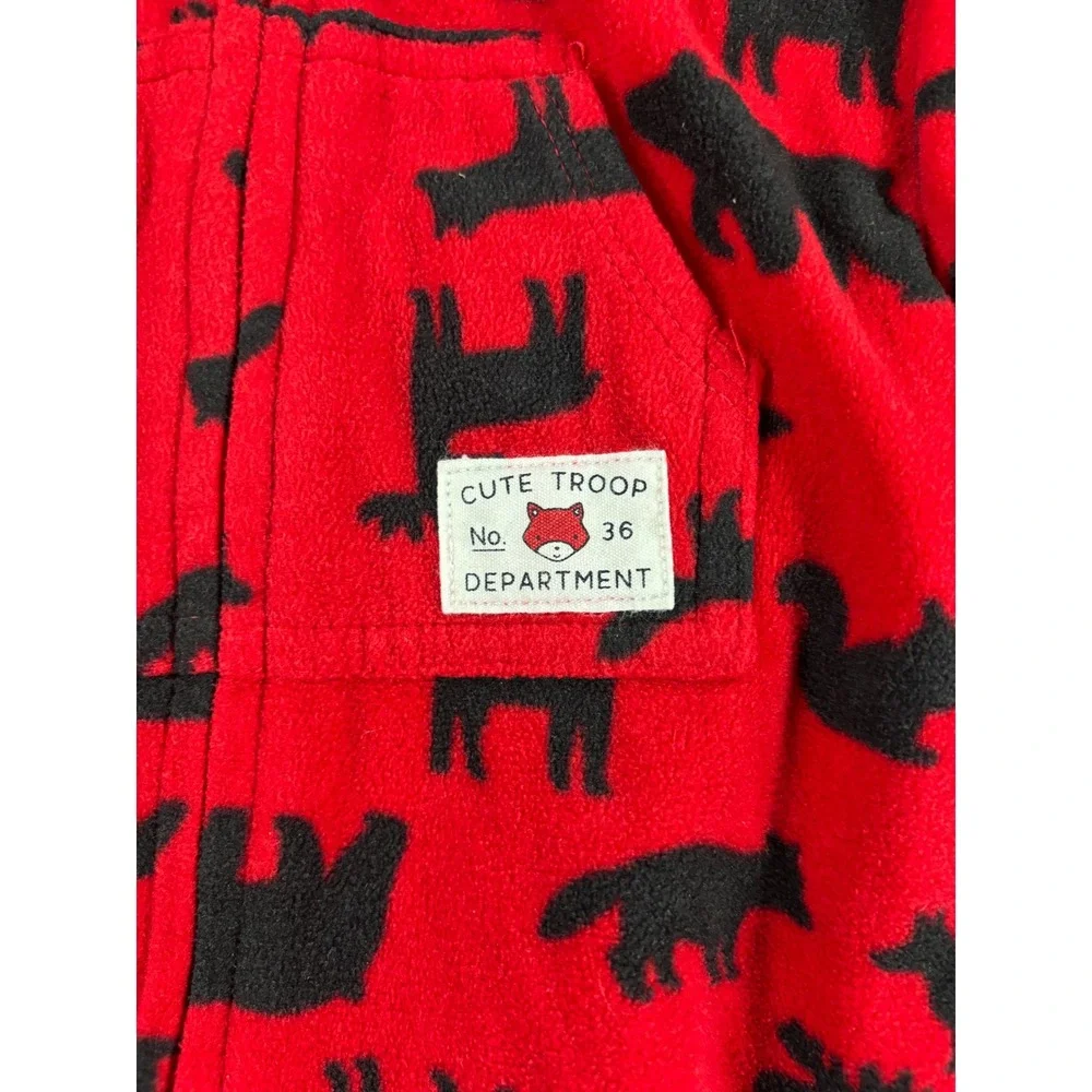 Carter's Kids Woodland Fleece Hooded Jumpsuit 18M Red Black Sherpa Bear Moose